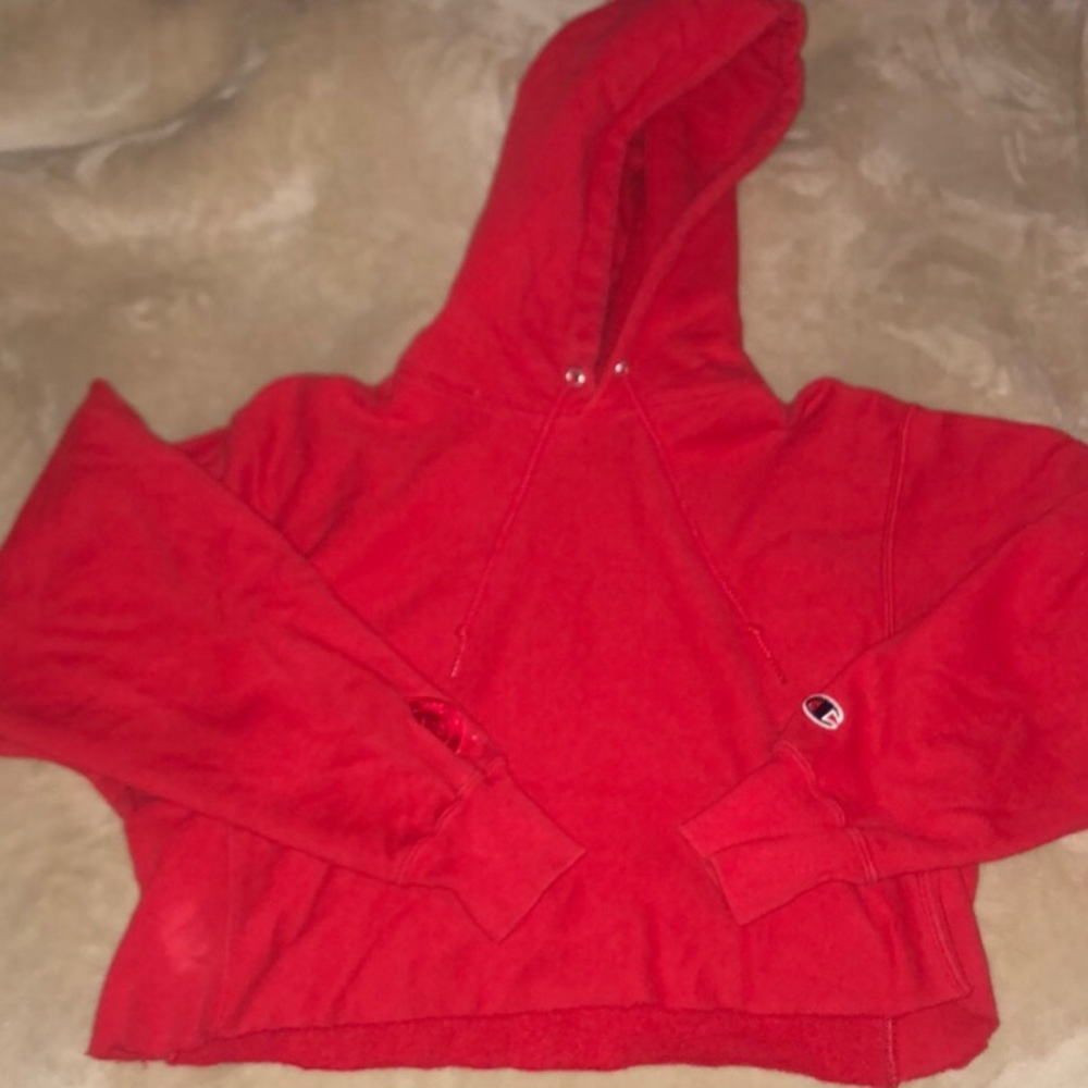 Red Champion Cropped Hoodie